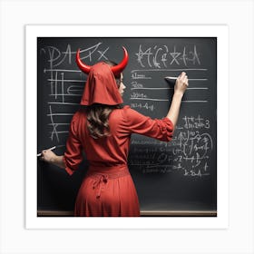 Devil Woman Writing On Chalkboard Art Print
