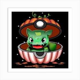 Bulbasaur In Pumpkin Ball - Pokemon Halloween Art Print