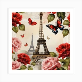 Paris Roses And Butterflies 14 Art Print