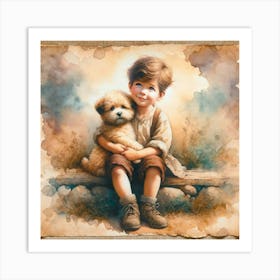 Little Boy With Dog 1 Art Print