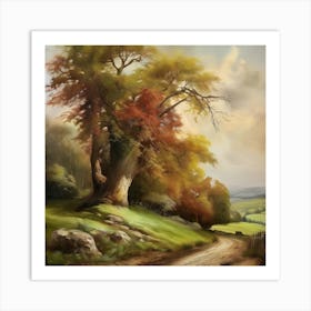 Country Road.An elaborate work of art about nature in the countryside of old England, antique oil colours, the touch of a creative artist. 1 Art Print