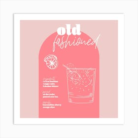 Vintage Retro Inspired Old Fashioned Recipe Pink And Dark Pink Square Art Print