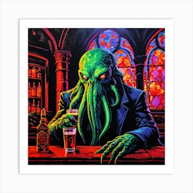 Cthulhu Drinking In An Old Gothic Bar Art Print
