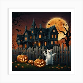 Free Vector Halloween Background With Ghosts Art Print