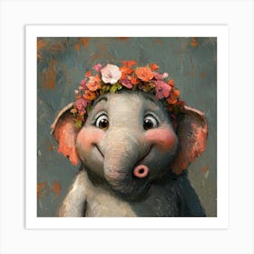 Elephant With Flower Crown Poster