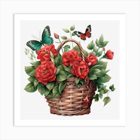Roses In A Basket Art Print