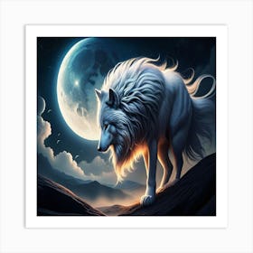 Wolf In The Moonlight Art Print