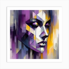 Purple and Yellow: An Abstract Painting of a Woman’s Face Art Print