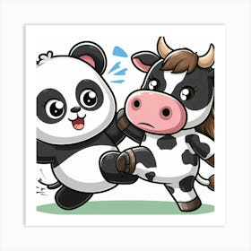 Panda And Cow Fighting 1 Art Print