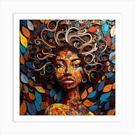 African Woman With Leaves Art Print