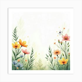 Serene Watercolor Glade With Enchanted Wildflowers 1 Art Print