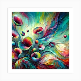 Abstract, Colorful Venus Flytraps in Surreal Artwork Art Print