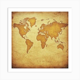 World Map On Old Paper Art Art Print