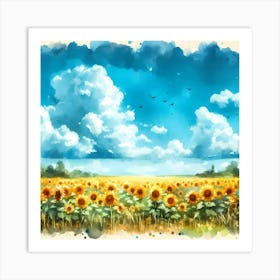 Watercolor Sunflowers 1 Art Print