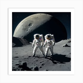 Astronauts On The Moon Art Print