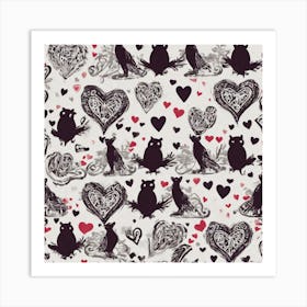 Owls And Hearts Art Print