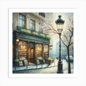 Street lamp in Paris outside a book store Art Print