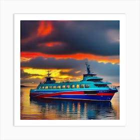 Sunset Cruise Ship 2 Art Print