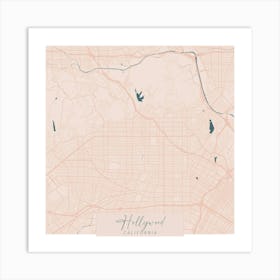 Hollywood California Pink and Blue Cute Script Street Map 1 Art Print