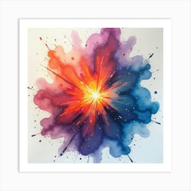 Nebula Explosion In Watercolor With Colorful Swirls 1 Art Print