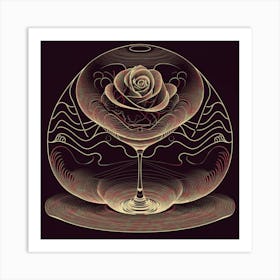 A rose in a glass of water among wavy threads 20 Art Print