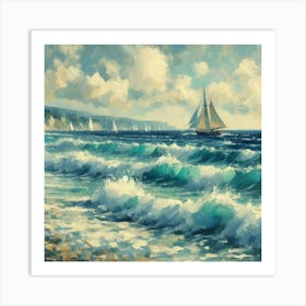 Sailboat On The Sea, Acrylic Painting Style 8 Art Print