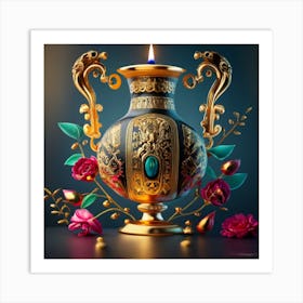 A vase of pure gold studded with precious stones 8 Art Print