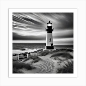 Black And White Lighthouse Art Print