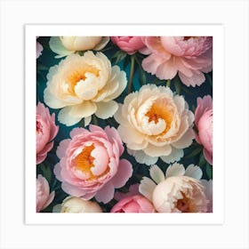 Peonies On Blue Background Art Print