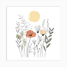 Cute Line Art Wildflowers 3 Art Print