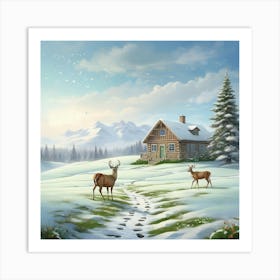 Deer In The Snow 13 Art Print