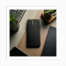 Firefly Sleek Black Leather Phone Case On Minimal Workspace 40542 Art Print