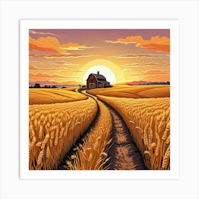 Farm With A Sunset Art Print (1) Art Print