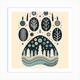 Scandinavian style, Bears footprint with forest 1 Art Print