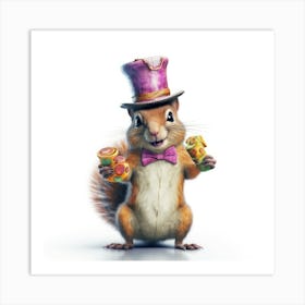 Squirrel In Top Hat Art Print