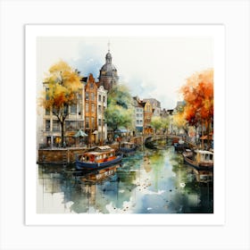 Golden Horizon: Amsterdam Canal Serenity Art Print