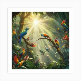 Parrots In The Jungle Paintings Art Print 1 Art Print