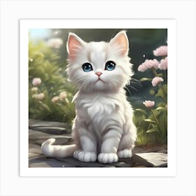 White Kitten With Blue Eyes Art Print