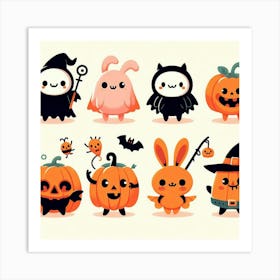 Cute Halloween Characters - Vector style Illustration Art Print