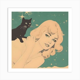 Girl With A Cat Art Print