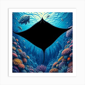 Manta Ray Under Water Art Print