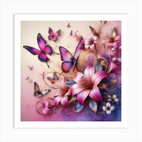 Butterfly And Lily Art Print