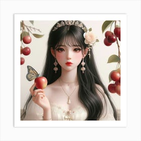 Asian Girl With Apple Art Print