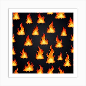 Fire Flames On Black Background 2 Art Print