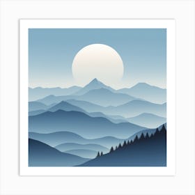 Misty mountains background in blue tone 3 Art Print