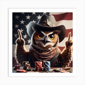 Owl With Poker Chips Art Print