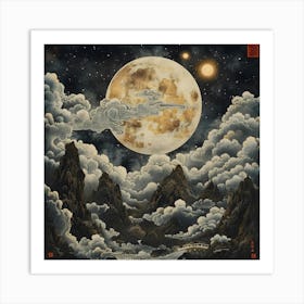 Japanese Moon Over The Mountain Art Print