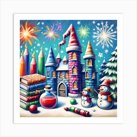 Super Kids Creativity:Christmas Castle With Books And Fireworks Art Print