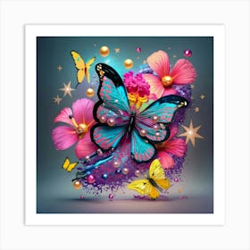 Butterfly And Flowers Art Print