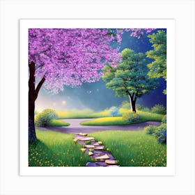 Flowering Trees In The Evening Art Print